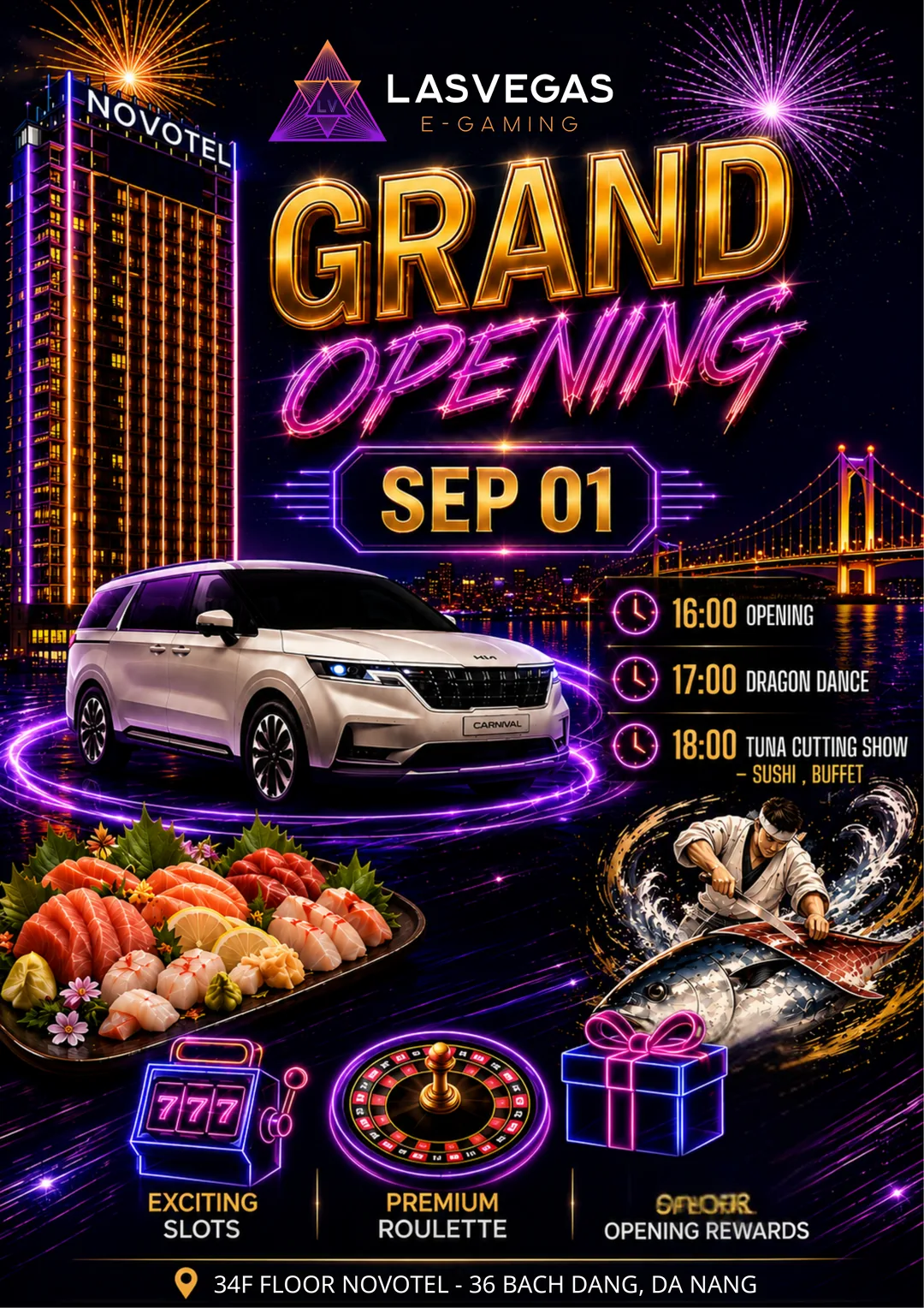 다낭 LASVEGAS E-Gaming Club 그랜드 오프닝 행사 안내 포스터